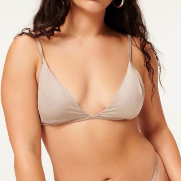 NWT Good American sz 2 M Mink Tan Shine Perfect Fit Triangle Bikini Top Strappy - Picture 1 of 10